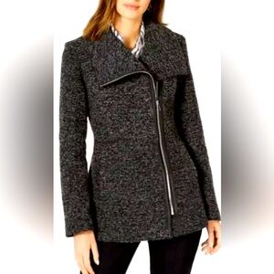 INC International Concept Asymmetric Zipper Closure Coat Grey, Size M